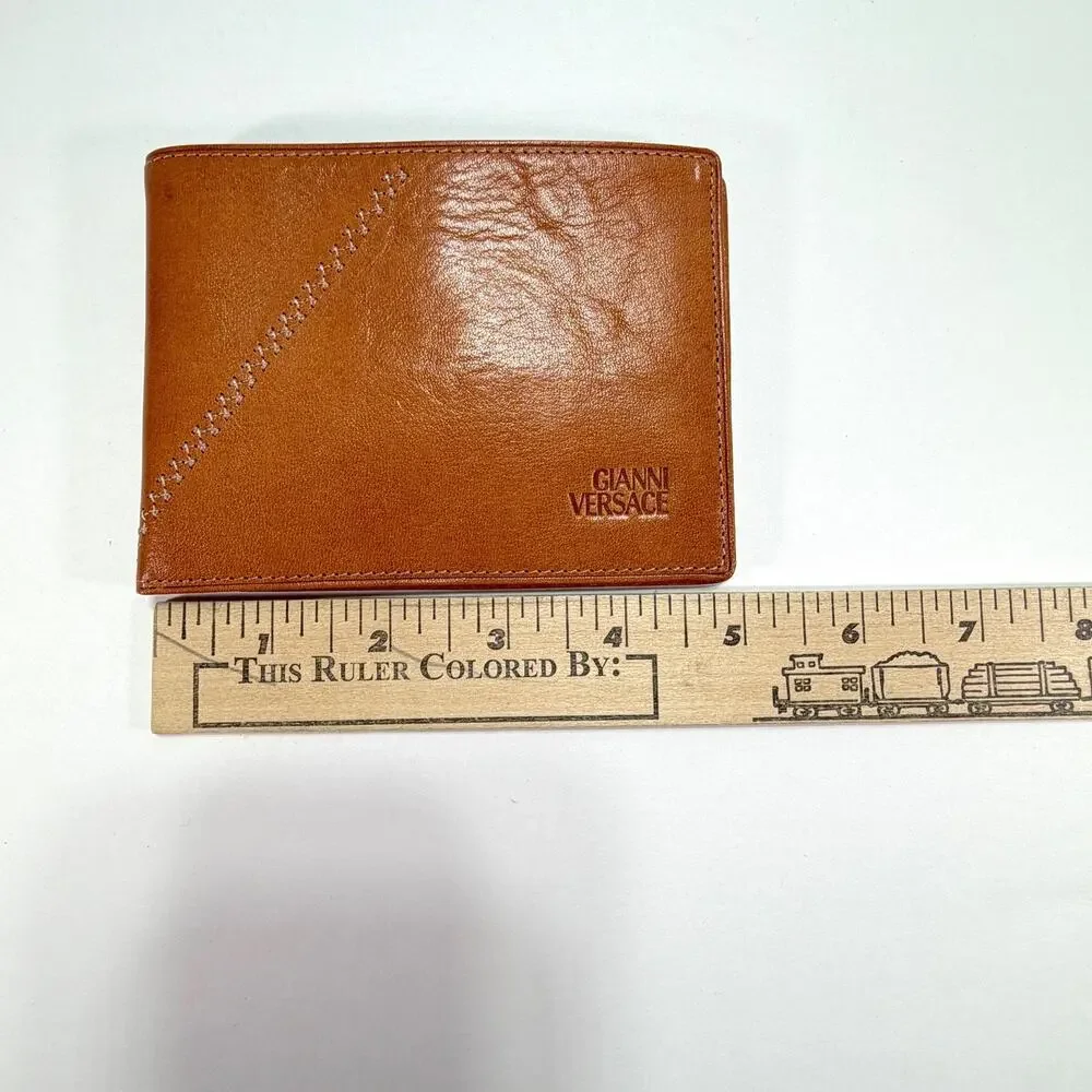 Gianni Versace Vintage 1990's Lt Brown/Cognac Leather Wallet Boxed Authentic NOS